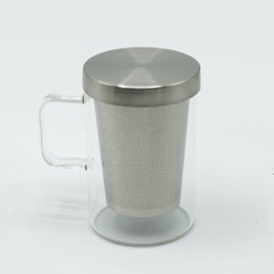 لیوان شیشهای با صافی استیل